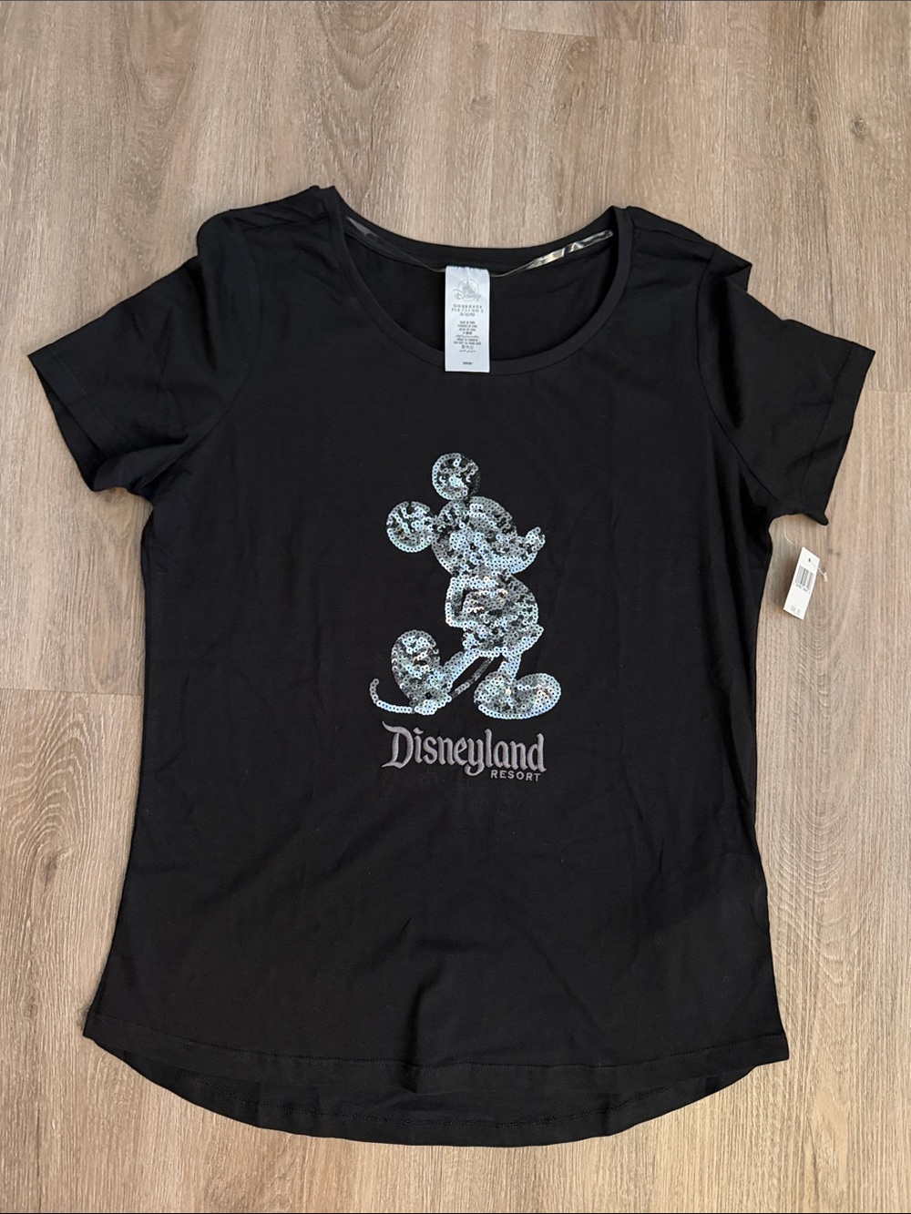 Disney Black Short Sleeve Tee with Dark Silver Sequin Mickey